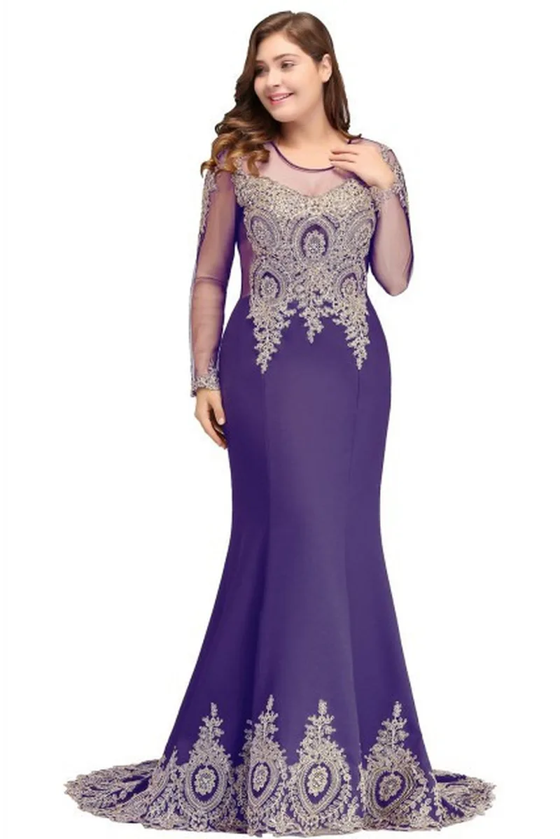 YULUOSHA 2020 Long Sleeve Applique Large Size Burgundy Evening Dress Mermaid Beads Arab Muslim Women Prom | Свадьбы и торжества
