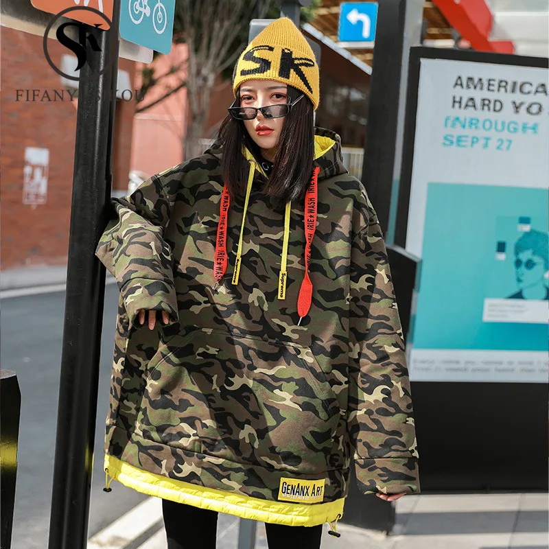 

Camouflage Hoodies Sweatshirt Women Autumn Winter Thick Warm Pullover Hoodie Female Oversized Loose Fashion Hooded Sweatshirts