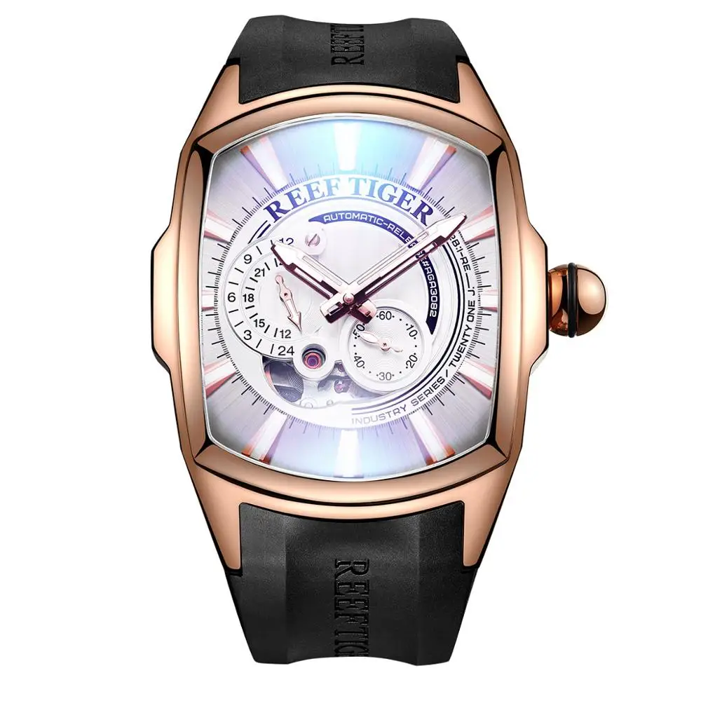 RGA3069S-PWB Reef Tiger/RT Новое поступление спортивные мужские автоматические черные водонепроницаемые часы с резиновым ремешком RGA3069S - Цвет: RGA3069S-PWB