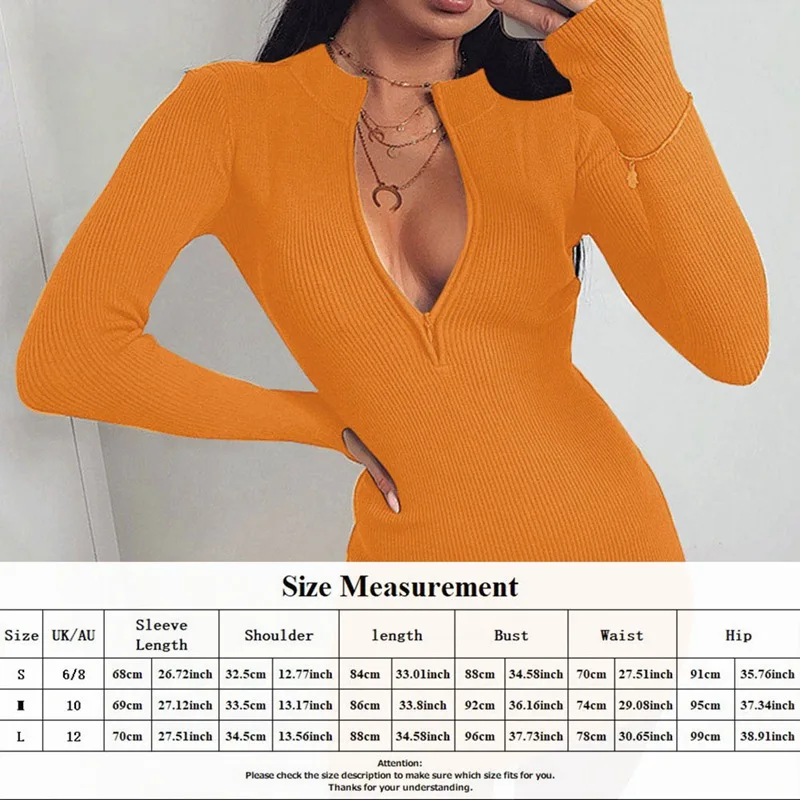 

Knit Dress Long Sleeve Sheath Club Dress Women Front Zip Mini Vestidos Female Clothing Bodycon Sexy Dresses Vestidos Knitwear