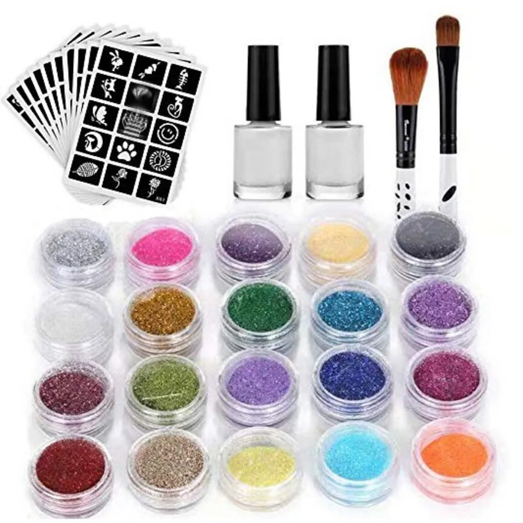 

Body Art Flash Temporary Tattoo Kit 48 Beauty Paint Makeup Tattoo Supplies Pattern Mold Powder Brush Glue