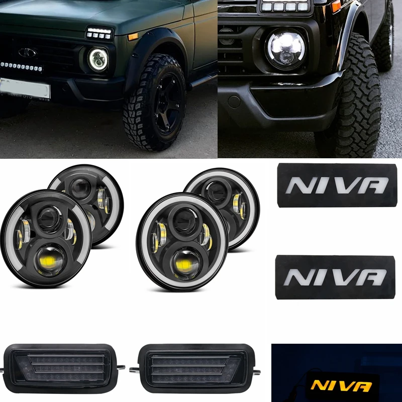 2xLada Niva Urban Bronto 7 дюймов светодиодные фары Hi/Low H4 Angle Eyes DRL для Jeep Wrangler внедорожник 4x4