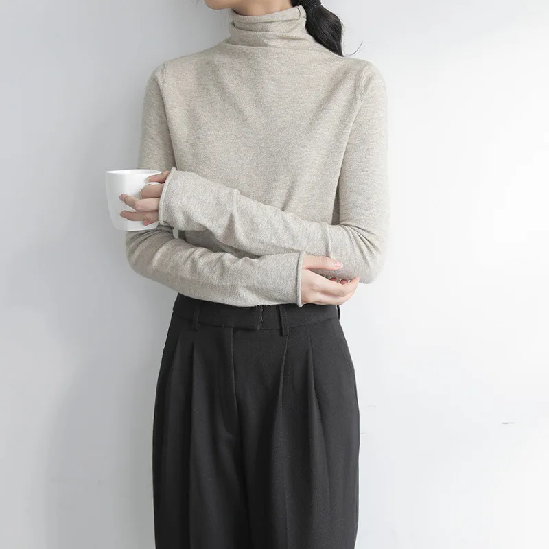 Свитер с воротником-хомутом Женские базовые тонкие вязаные свитера пуловер