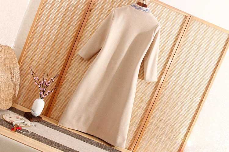 Высококачественное Женское шерстяное платье осень зима с Королевской вышивкой