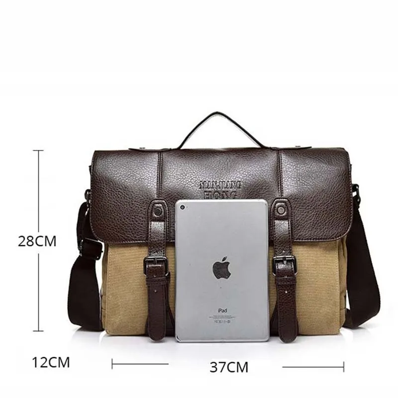 Портфель Холщовый кожаный для мужчин и женщин повседневная винтажная Сумка