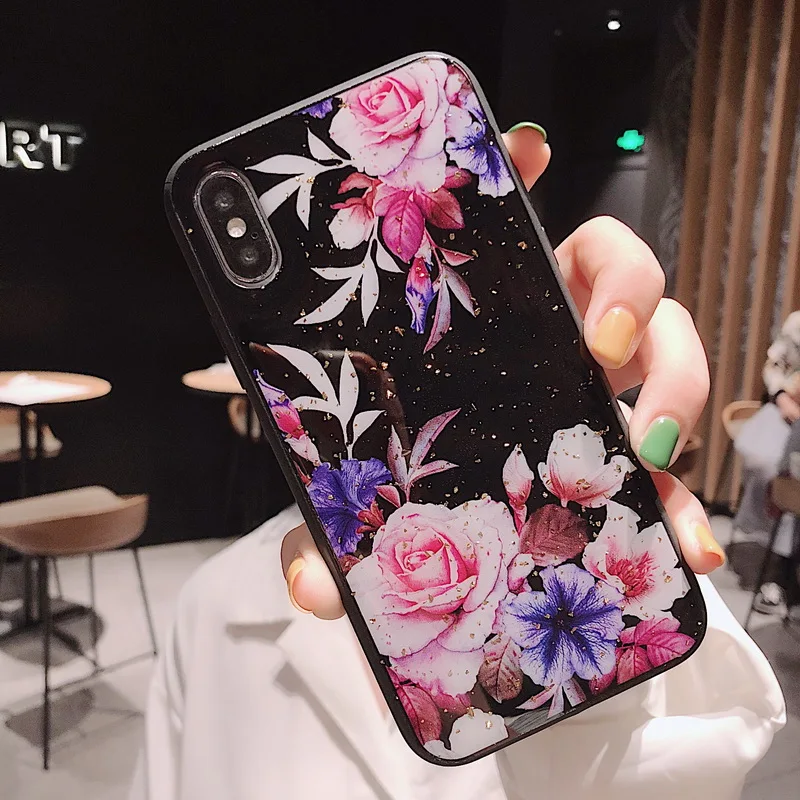 Антидетонационный чехол с цветочным рисунком из золотой фольги для iPhone 11 Pro Max X XS