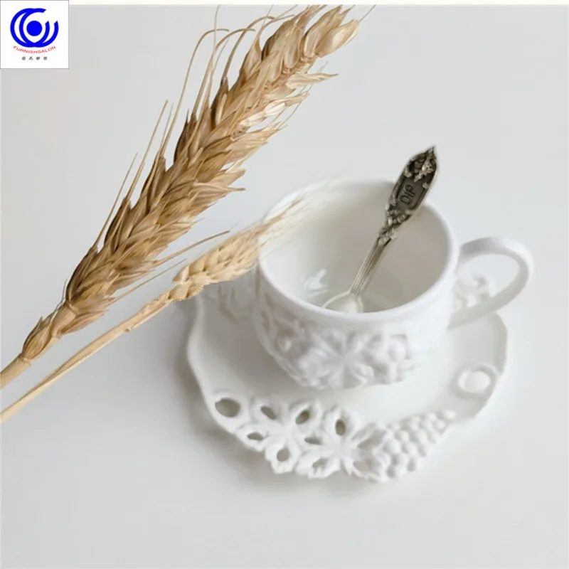 

Embossed flower coffee cup compact tea cup dish cover solid color three-dimensional plant small cup exquisite small gift