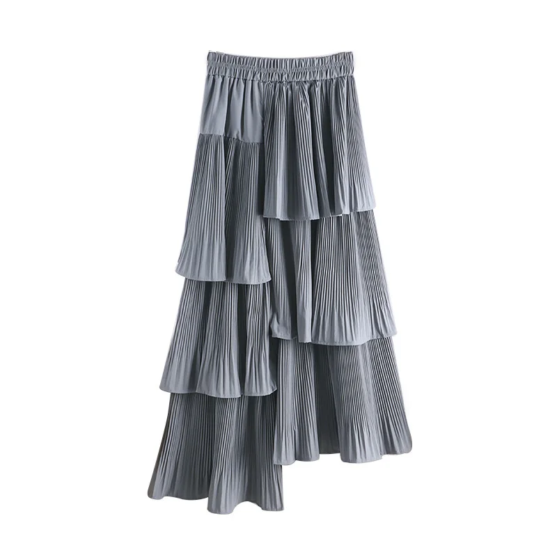 

Autumn and winter new asymmetric pleated cake skirt women's Long Layered Ruffle irregular skirt 721