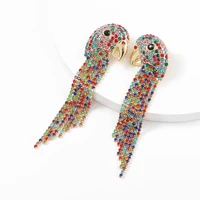 european and american fashion bird shaped long tassel color rhinestone earrings high quality women wedding banquet jewelry