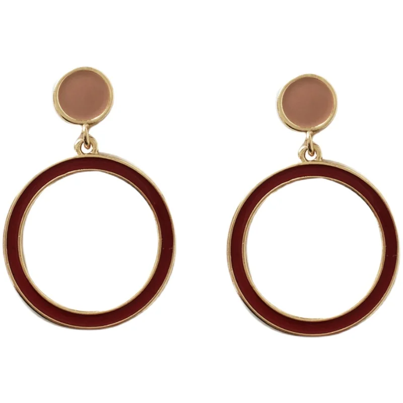 

Fashion Jewelry Round Drop Earrings Hot Selling Metal Alloy Golden Plating Pink Red Women Earrings For Party Celebration Gifts