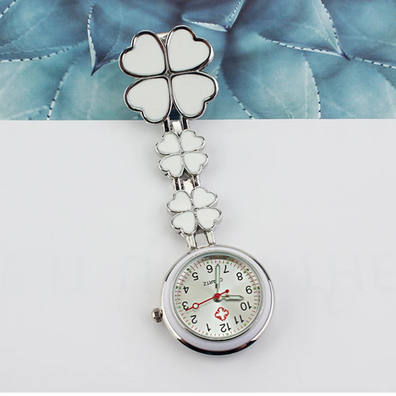 Four Leaf Clover Nurse Watch Fob Pocket Doctor Watch Hanging Hospital Gift Luminous Medical Clock Sun Pattern Literal 10pcs