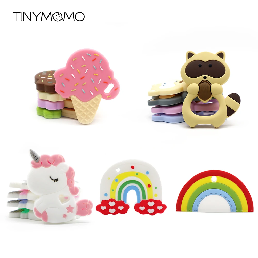 

Baby Silicone Teether Cartoon Animals Unicorn Pendant Babies Chewing Teething Nursing Toys Food Grade Silicone Teethers BPA Free