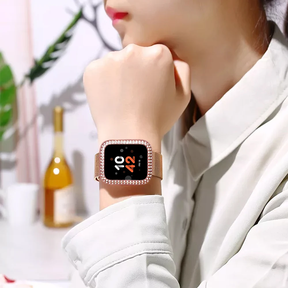 

Luxury Double Diamond Protective Case For Apple Watch Case Series 6 SE 5 4 3 2 1 44/40/42/38mm iWatch Hard Shell Frame