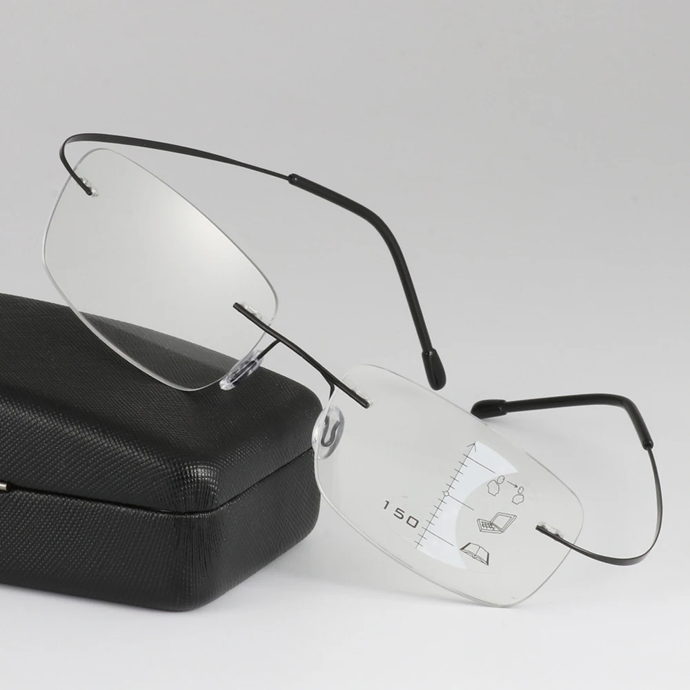 

Progressive Multifocus Reading Glasses Women Men See Near and Far Rimless Titanium Alloy Bendable Ultralight Classic 1 2 3 to 4