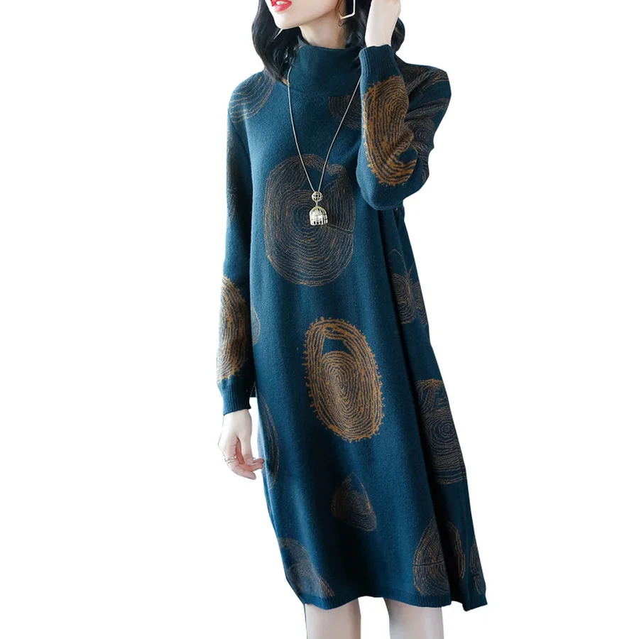 

2021 Vintage Floral Hairy Midi Dresses Autumn Winter Plus Size Long Sleeve One Piece Dresses Women Bodycon Party Night Vestidos