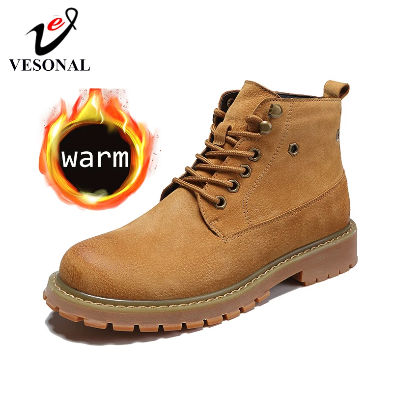 VESONAL/2019 г. сезон осень-зима кожаные ботильоны Мужская обувь меховая плюшевая