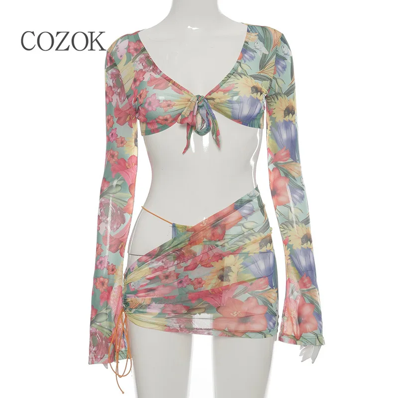 

2 piece dress sets Sexy Club Pleat Tie dye dress Bow Full Lace Summer Print Pleat Super-short Sheath dresses women