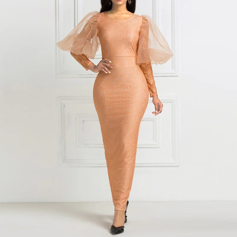 Женское кружевное платье макси вечернее цвета шампанского женское облегающее с