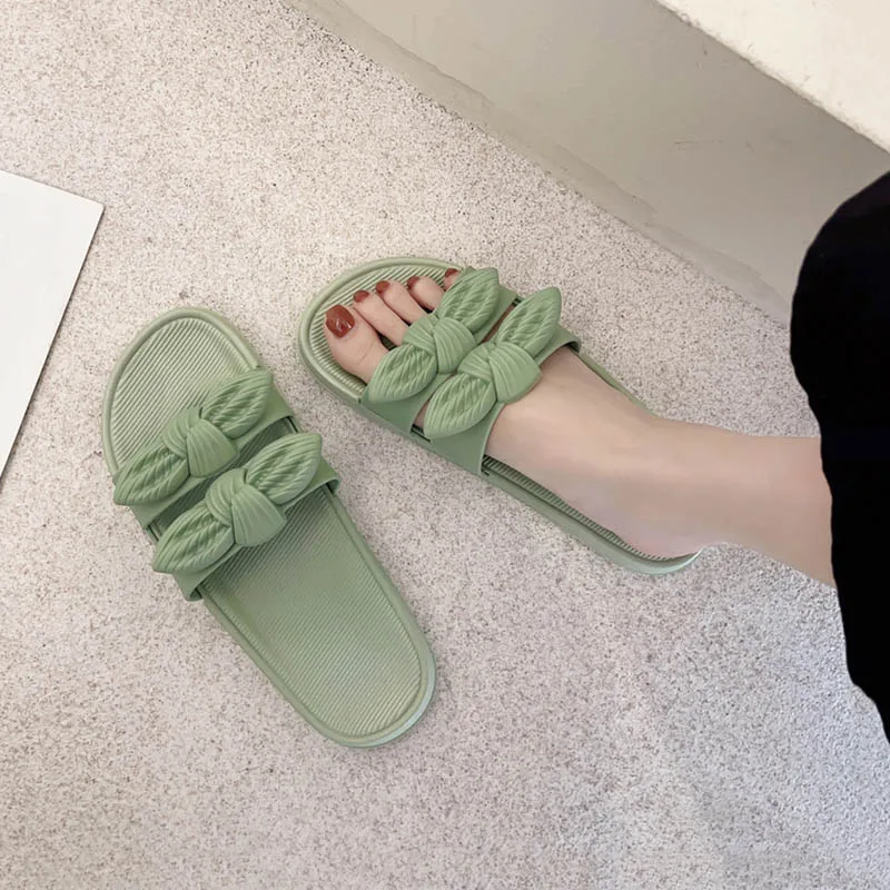 

Shoes Woman 2021 Female Slippers Butterfly-Knot Low Luxury Slides Platform New Flat Beach Designer Summer PU Rubber Flat Shoes