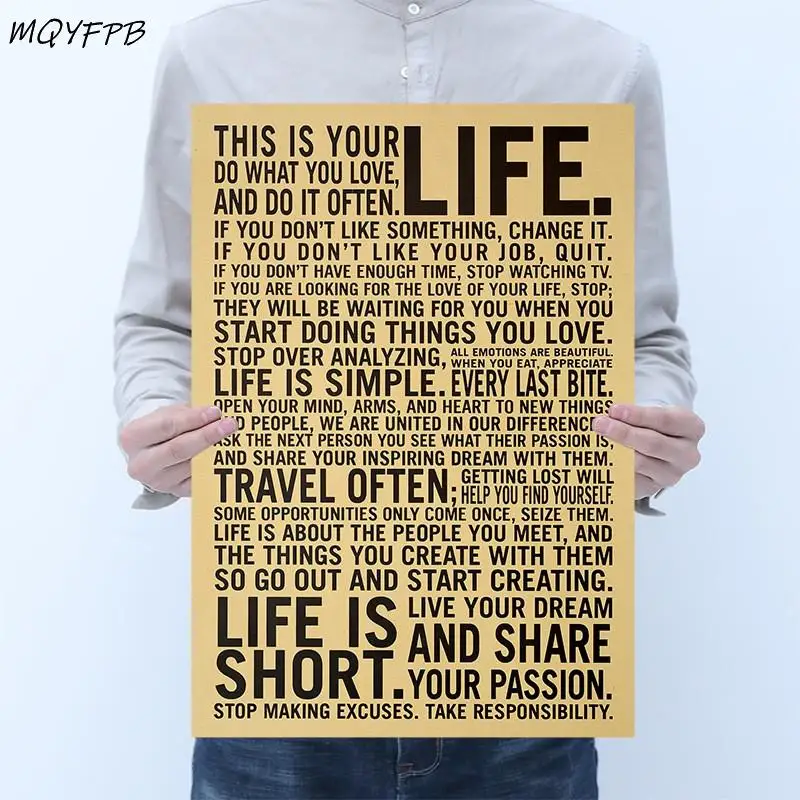 

Text control English inspirational kraft paper poster wall stickers home decoration painting room pictures 50.5x35cm