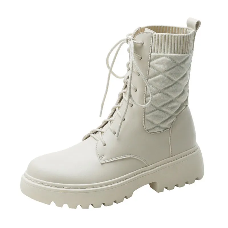 

Women's boots, new flying woven Martin boots, British thin boots, mid-tube leather platform boots