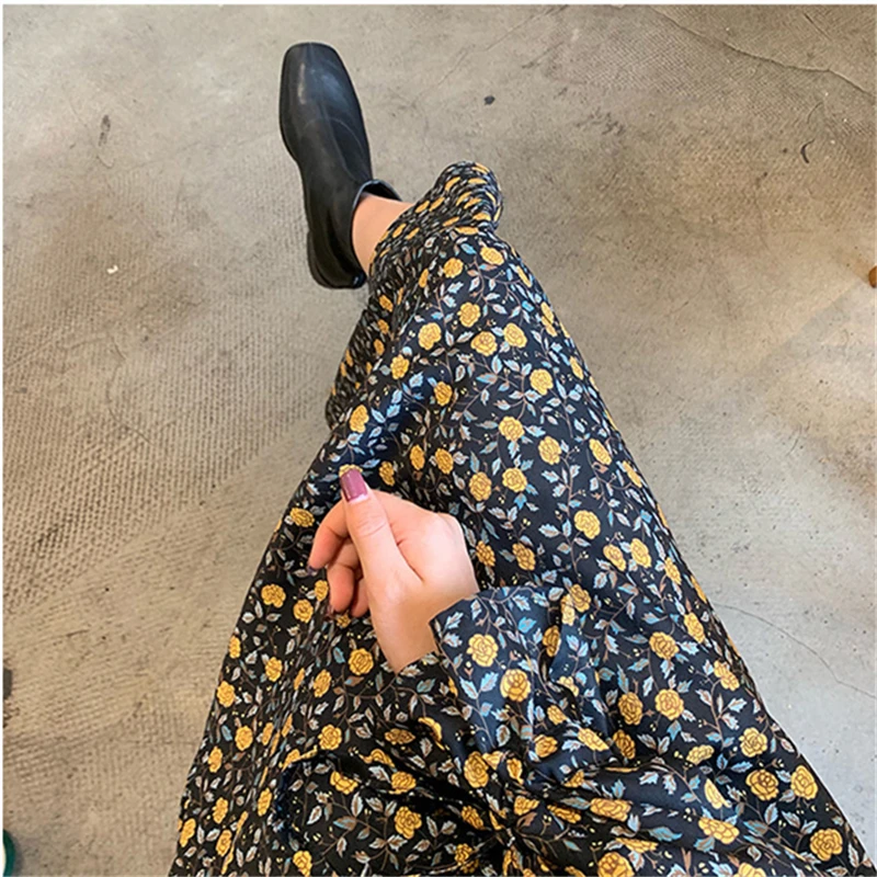 

2021 New Spring Autumn Fashion Casual Women Dress V-Neck Printing Long Sleeve Slim Ladies Mid-Calf Dress Female Y99