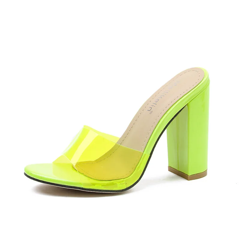 

Female Shoes Slippers Heels Slides 2021 High Thin Rome Fabric PVC Scandals PU Female Shoes Thin Heels Ladies' Slippers Heeled Mu