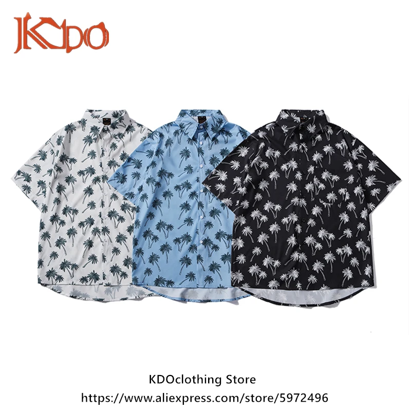 

Floral Shirt Hawaii Beach Tide Brand Coconut Men's Shirt Japanese Summer Personality Holiday Outside With Short-Sleeved Shirt