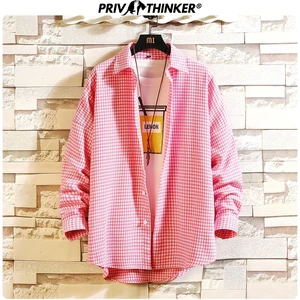 Privathinker, новинка 2020, мужская мода, повседневные рубашки, мужские, на пуговицах, в клетку, с длинным рукавом, Облегающая рубашка, топ, Мужская коллаж, одежда, 5XL