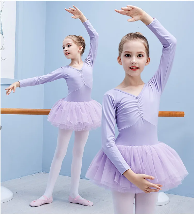 Балетное платье для детей с длинным рукавом из хлопка танцев балетное