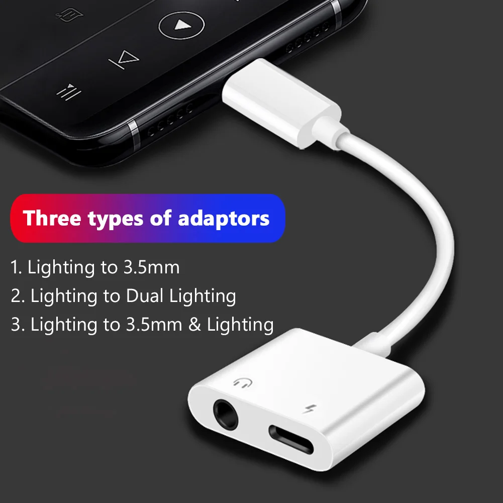 2 In 1 Audio Adapter Charging Earphone Cable For iPhone 11 12 Pro Max xXS Aux Jack Headset Lighting 3.5mm To Headphone Splitter | Мобильные