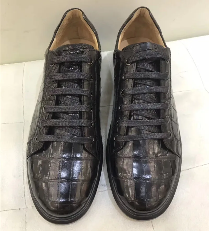 melhor Autêntico Real Crocodilo Barriga Pele Masculina Casual Vulcanizado Tênis Genuíno Couro De Jacaré Homens Rendas Sapatos Planos