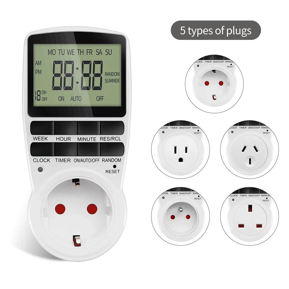 

Electronic Digital Timer Switch Kitchen Timer Outlet 24/7 days Programmable Timing Socket EU/US/FR/UK/AU Plug Timer Switch