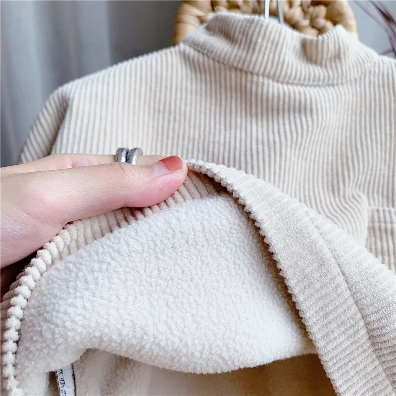 

Winter fleece lining oversized corduroy Tops for children 2020 boys and girls casual long sleeve warm sweatshirts