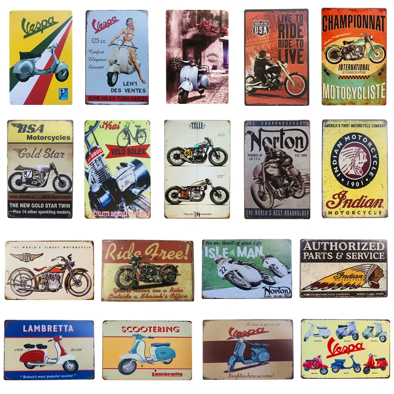 

Vintage Retro Metal Tin Signs Vespa Indian Motorcycle For Pub Bar Cafe Garage Iron Plate Poster Home Wall Sticker Decor