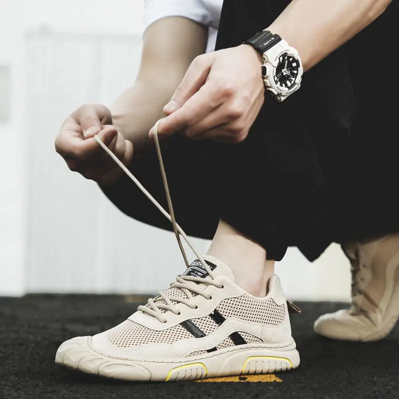 

Casual Shoes Men Mesh Breathable Trend Comfortable All-match Vulcanized Shoes Handmade Design Flats Five-finger Men Sneakers