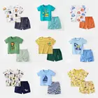 Детский хлопковый комплект в полоску, с коротким рукавом