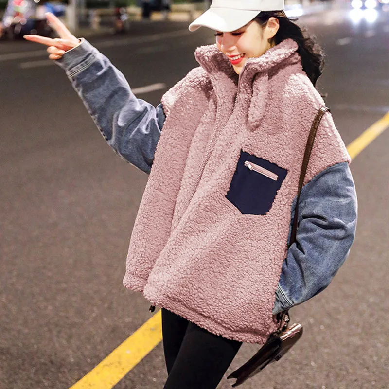 

Women Autumn Winter Hit Color Spliced Loose Designed High Street Parkas Female Sweet Casual Brand Coat Ladies Fashion Coat ML819