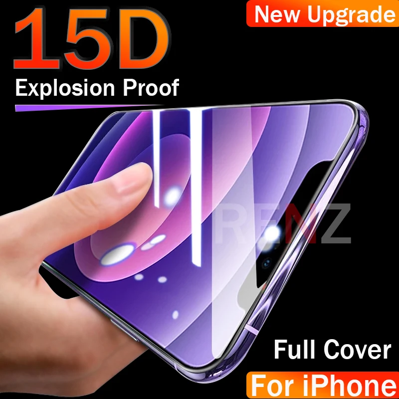 15D полное покрытие закаленное стекло для iPhone 12 Por Max XR X XS 12Mini Защита экрана 11 Pro 8 7 6S 6