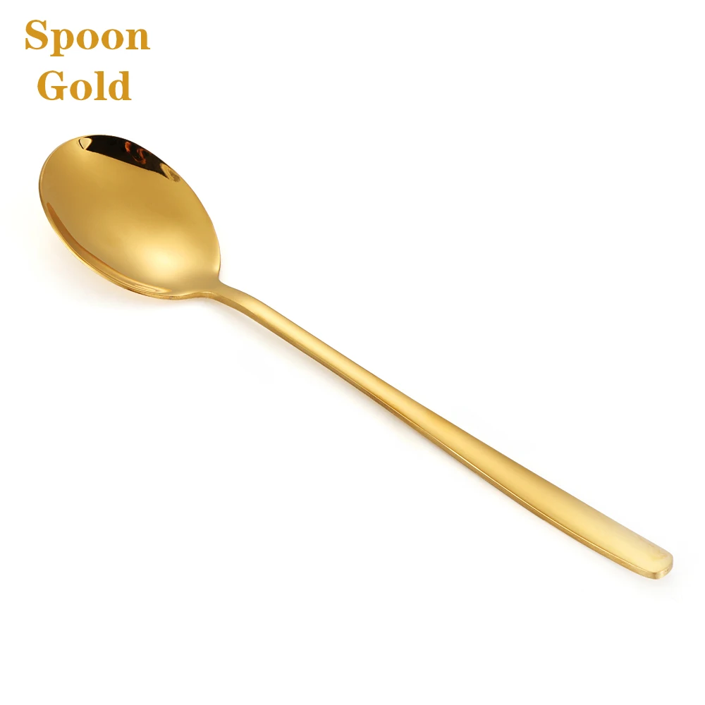 Spoon gold 1 шт. из нержавеющей стали Радужный цвет длинная ручка еда вилка ложки Чай Кофе лапша суп столовая посуда кухонные принадлежности - Цвет: Spoon gold