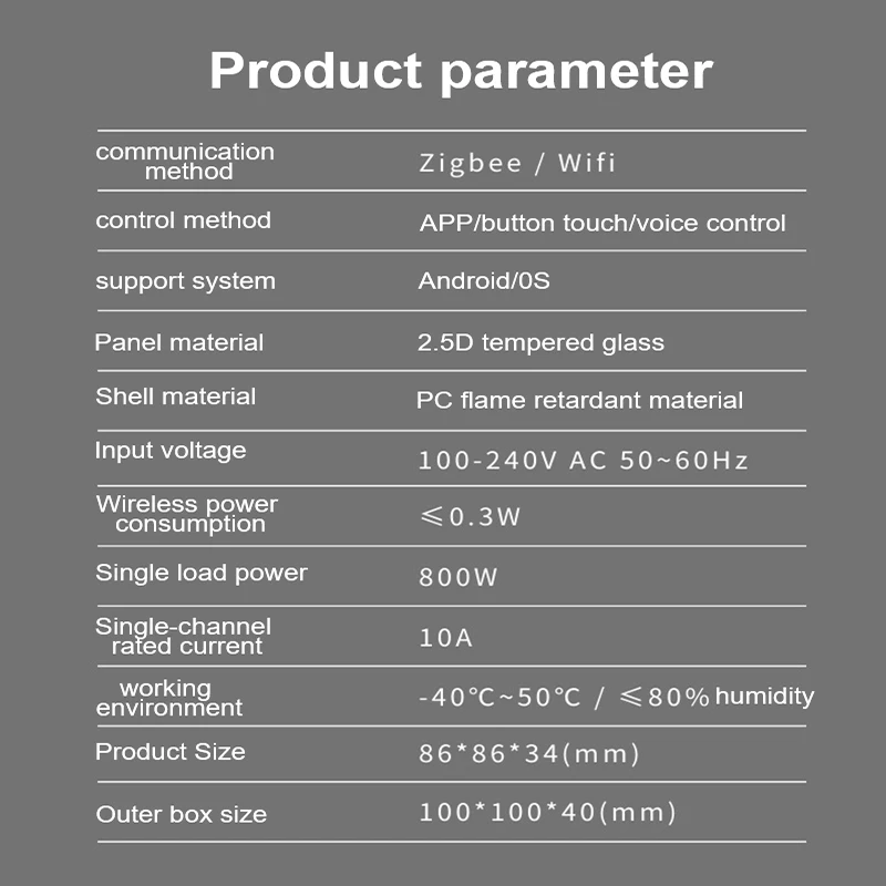 

Tuya Zigbee Touch Switch Smart Home Wireless Voice Control Tempered Glass Scene Panel 100-240V 1/2/3gang Three Way Control