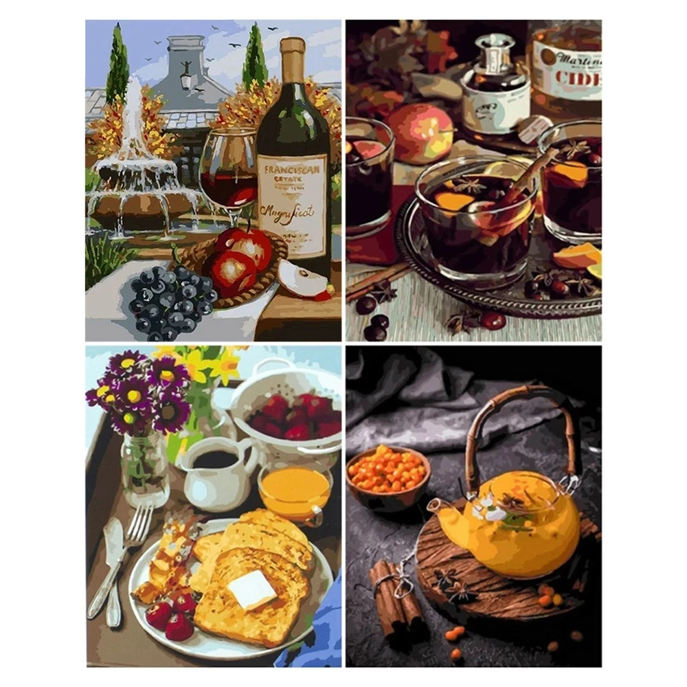 Полноразмерная/круглая алмазная живопись кухонная кухня фрукты вино вышивка