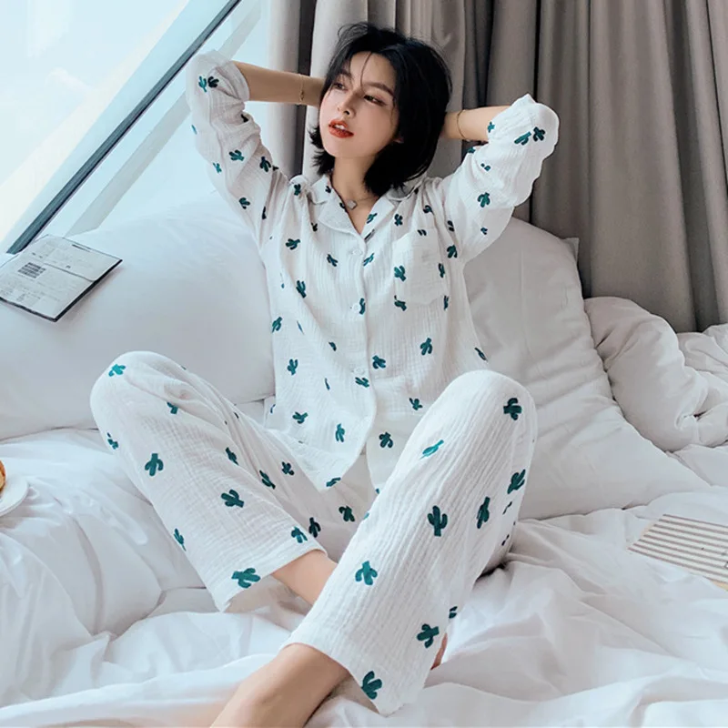 Женский пижамный комплект с длинным рукавом и принтом кактуса|Комплекты пижам| |