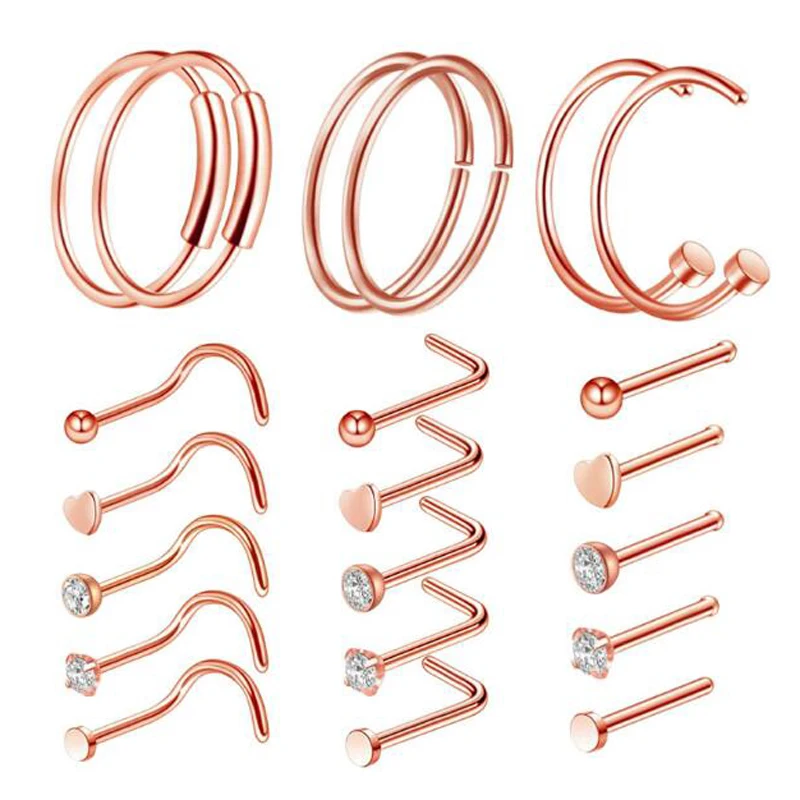 Цвета розового золота цвет хирургические Сталь в форме сердца звезды Циркон нос