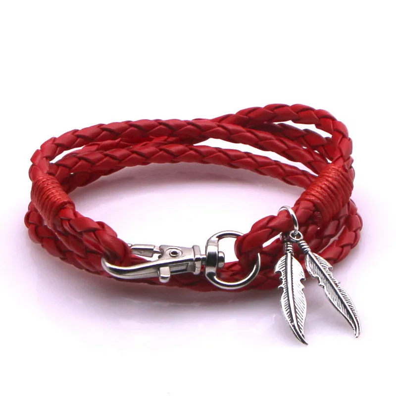 26 стилей браслет с крыльями листьев плетеный ручной работы кожаный шармами для
