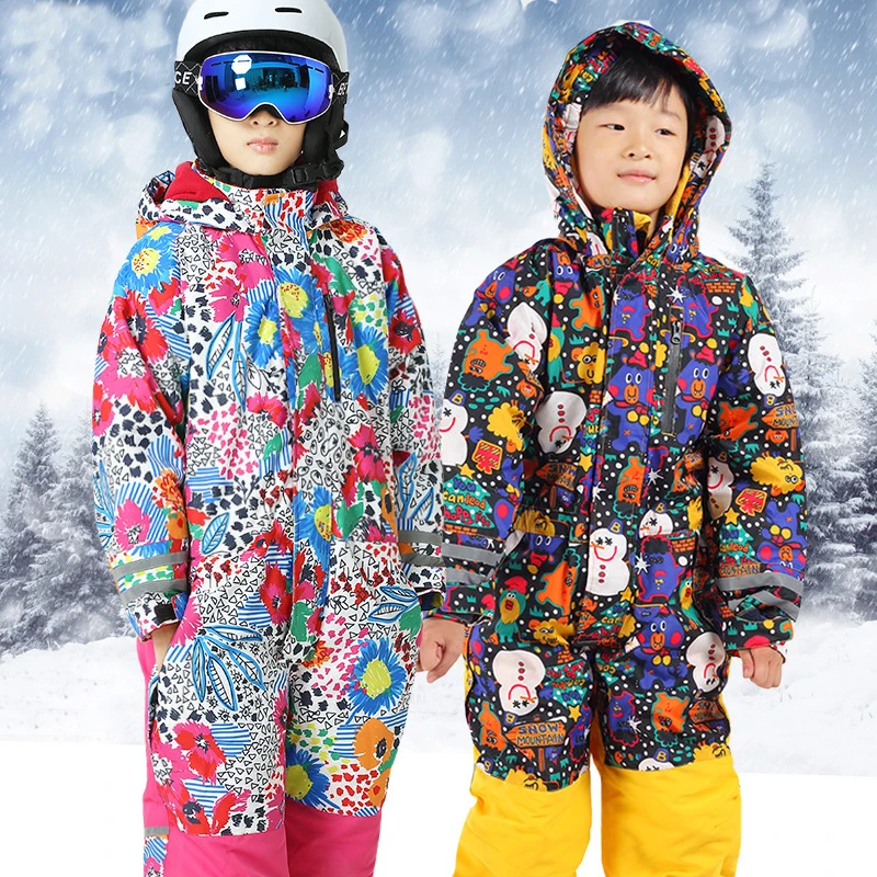 2020 Children's Ski Suits Overalls Cartoon Fleece Warm Windproof Boys Snow Jumpsuits Sports Girls Snowboard Clothes Onesies