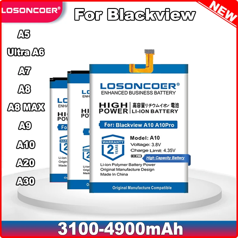 Аккумулятор LOSONCOER 3100-4900 мАч для Blackview A8 MAX A6 A5 Ultra A7 A9 A10 A20 Pro A30 | Мобильные телефоны и