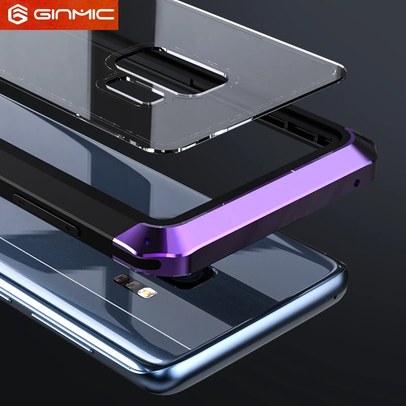 Чехол для Samsung Galaxy S9 прозрачный стеклянный Алюминиевый металлический жесткий