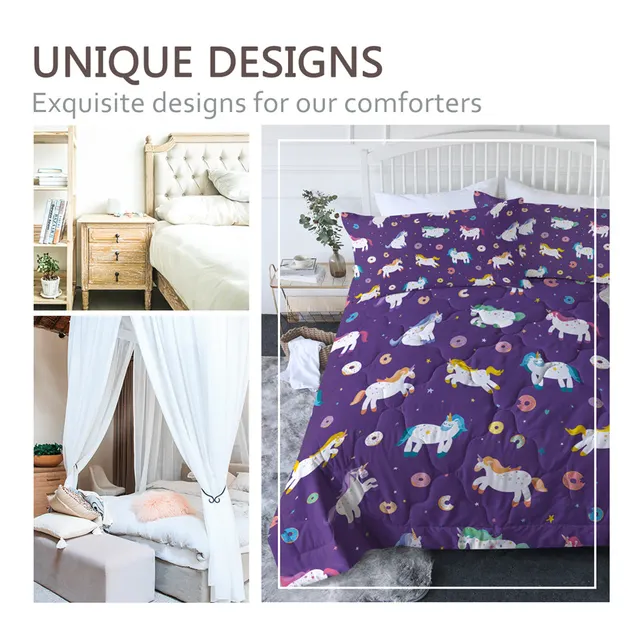 BlessLiving Unicorn Bedding Set Colorful Donuts Air-conditioning Comforter Cartoon Quilt Cute Colcha Verano Purple Home Decor 2