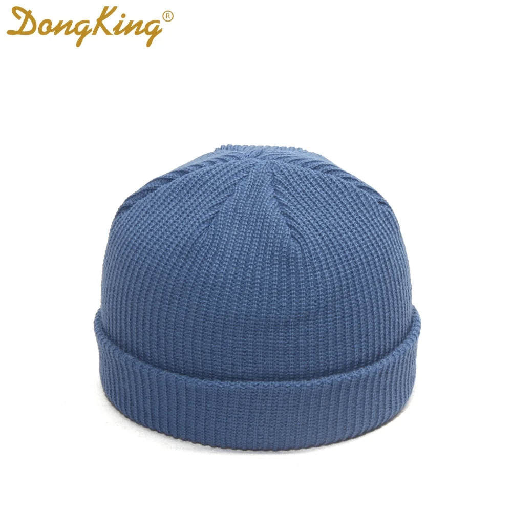 Blue DongKing Новые Вязаные Шапочки ребристый трикотажный с манжетами короткие дыни кепки Docker Beanie шапка с черепом Ретро зимняя шапка унисекс Зимние шапки - Цвет: Blue